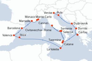 carte itinéraire croisière Adriatique 17 jours au départ du port de Venise