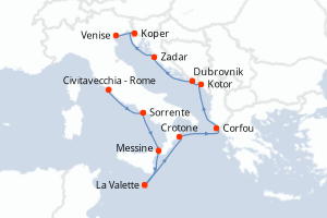 carte itinéraire croisière Sicile 10 jours au départ du port de Civitavecchia - Rome