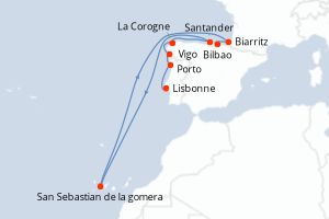 carte itinéraire croisière Méditerranée 7 jours au départ du port de Lisbonne