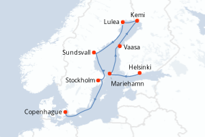 carte itinéraire croisière Europe du Nord 12 jours au départ du port de Helsinki