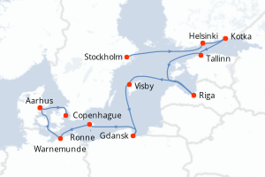 carte itinéraire croisière Europe du Nord 10 jours au départ du port de Stockholm