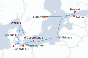 carte itinéraire croisière Europe du Nord 10 jours au départ du port de Copenhague