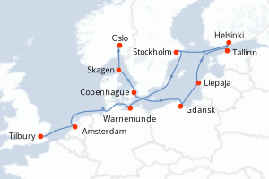 carte itinéraire croisière Europe du Nord 13 jours au départ du port de Oslo
