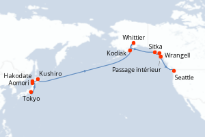 carte itinéraire croisière Alaska 20 jours au départ du port de Tokyo