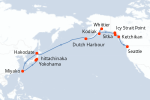 carte itinéraire croisière Asie 19 jours au départ du port de Seattle