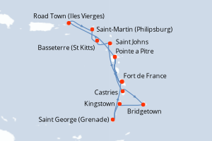 carte itinéraire croisière Caraïbes Bahamas 14 jours au départ du port de Fort de France