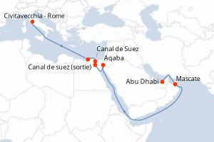 carte itinéraire croisière Méditerranée 14 jours au départ du port de Abu Dhabi