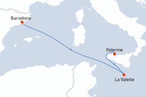carte itinéraire croisière Sicile 3 jours au départ du port de Palerme