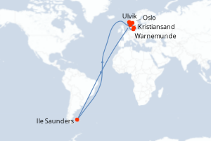 carte itinéraire croisière Europe du Nord 7 jours au départ du port de Warnemunde