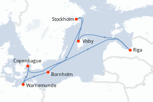 carte itinéraire croisière Europe du Nord 7 jours au départ du port de Warnemunde