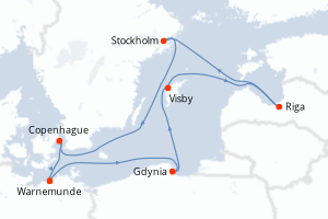 carte itinéraire croisière Europe du Nord 7 jours au départ du port de Warnemunde