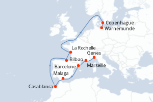 carte itinéraire croisière Europe du Nord 13 jours au départ du port de Genes