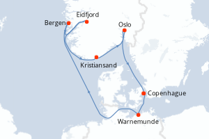 carte itinéraire croisière Fjörds norvégiens 7 jours au départ du port de Copenhague