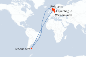 Carte de l'itinéraire de croisière Copenhague-Copenhague d'une durée de 7 jours