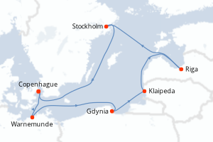 carte itinéraire croisière Europe du Nord 7 jours au départ du port de Copenhague