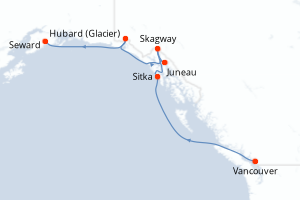 carte itinéraire croisière Alaska 7 jours au départ du port de Vancouver