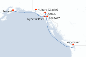 carte itinéraire croisière Alaska 7 jours au départ du port de Seward