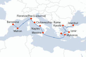 carte itinéraire croisière Sicile 12 jours au départ du port de Istanbul