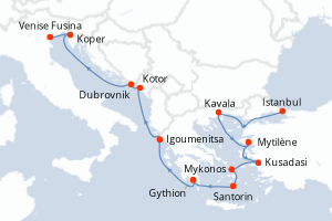 carte itinéraire croisière Méditerranée 14 jours au départ du port de Istanbul