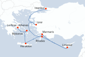 carte itinéraire croisière Méditerranée 10 jours au départ du port de Istanbul