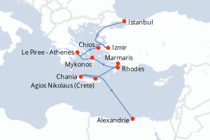 carte itinéraire croisière Méditerranée 12 jours au départ du port de Istanbul
