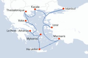 carte itinéraire croisière Méditerranée 12 jours au départ du port de Istanbul