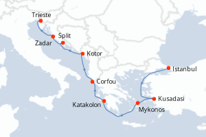 carte itinéraire croisière Méditerranée 9 jours au départ du port de Istanbul