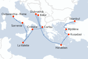 carte itinéraire croisière Méditerranée 12 jours au départ du port de Istanbul
