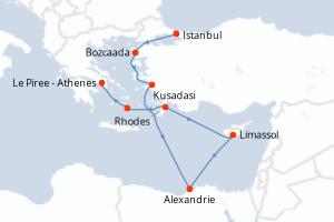 carte itinéraire croisière Méditerranée 10 jours au départ du port de Istanbul