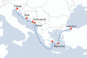 carte itinéraire croisière Méditerranée 7 jours au départ du port de Istanbul