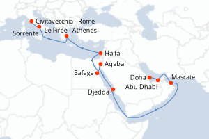 carte itinéraire croisière Méditerranée 21 jours au départ du port de Doha