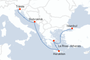 carte itinéraire croisière Adriatique 12 jours au départ du port de Trieste