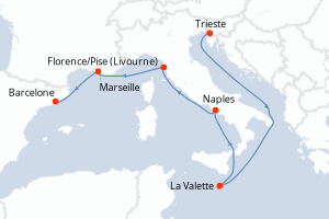carte itinéraire croisière Adriatique 12 jours au départ du port de Trieste