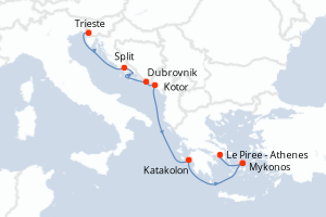 carte itinéraire croisière Adriatique 7 jours au départ du port de Trieste