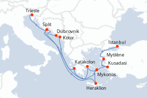 carte itinéraire croisière Adriatique 17 jours au départ du port de Trieste