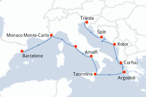 carte itinéraire croisière Adriatique 10 jours au départ du port de Trieste