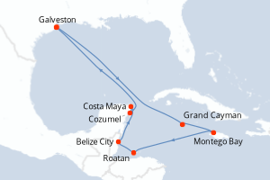 carte itinéraire croisière Caraïbes Mexique 12 jours au départ du port de Galveston