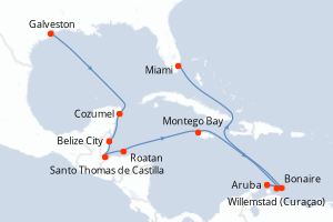 carte itinéraire croisière Caraïbes Bahamas 14 jours au départ du port de Galveston