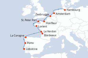 carte itinéraire croisière Europe du Nord 12 jours au départ du port de Hambourg