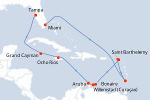 carte itinéraire croisière Caraïbes Bahamas 14 jours au départ du port de Tampa