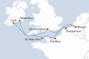 carte itinéraire croisière Europe du Nord 9 jours au départ du port de Southampton