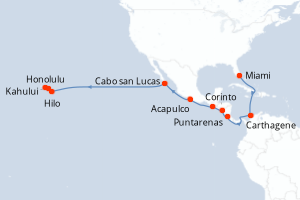 carte itinéraire croisière Hawaii 21 jours au départ du port de Miami