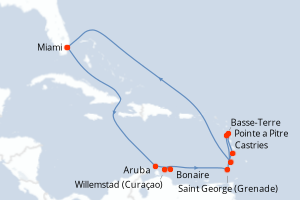 carte itinéraire croisière Caraïbes Bahamas 14 jours au départ du port de Miami