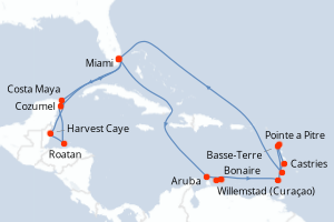 carte itinéraire croisière Caraïbes Bahamas 21 jours au départ du port de Miami