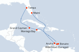 carte itinéraire croisière Caraïbes Mexique 10 jours au départ du port de Miami