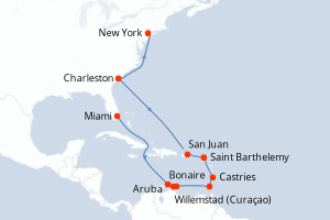 carte itinéraire croisière Amérique du Nord 16 jours au départ du port de Miami