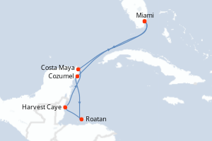 carte itinéraire croisière Caraïbes Bahamas 7 jours au départ du port de Miami
