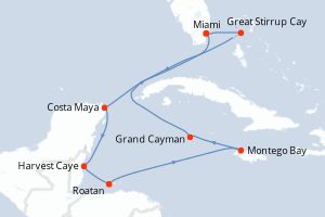 carte itinéraire croisière Caraïbes Bahamas 10 jours au départ du port de Miami