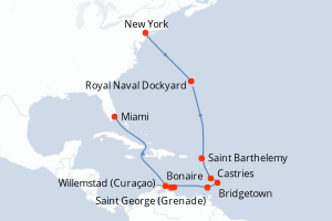 carte itinéraire croisière Caraïbes Bahamas 15 jours au départ du port de New York