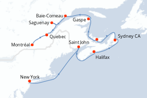 Carte itinéraire croisière États-Unis, Canada - 11 jours au départ de New York - Amérique du Nord